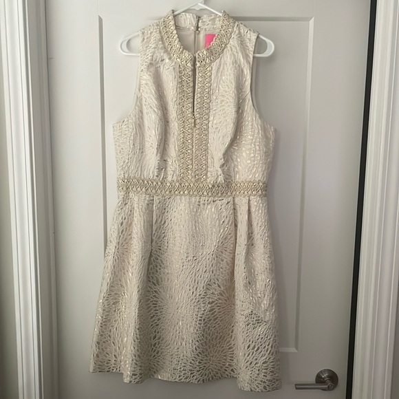 Lilly Pulitzer NWT SIZE 14 Elegant Gold/Cream Sleeveless Lagoon Jacquard Dress - Picture 8 of 8